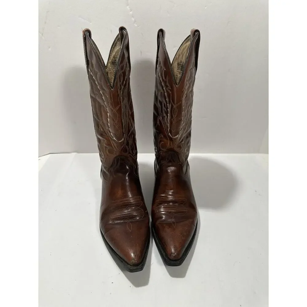 Pistolero Boots Engraved Leather Men’s Sz 7.5 Brown Cowboy Gorgeous‎